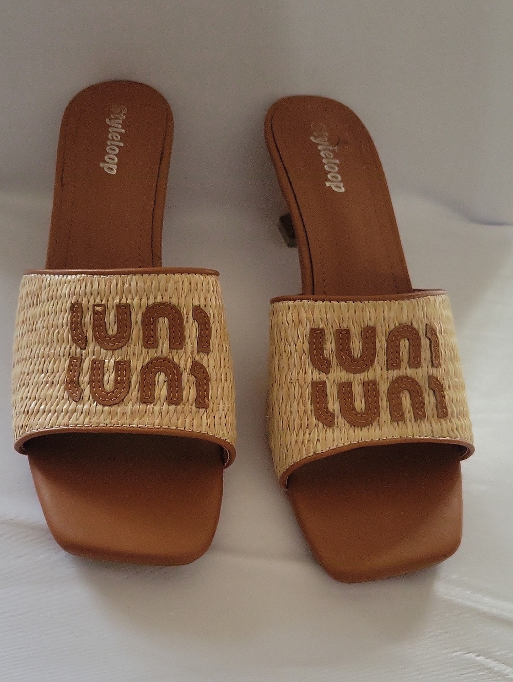 Tan Raffia Slide Sandals